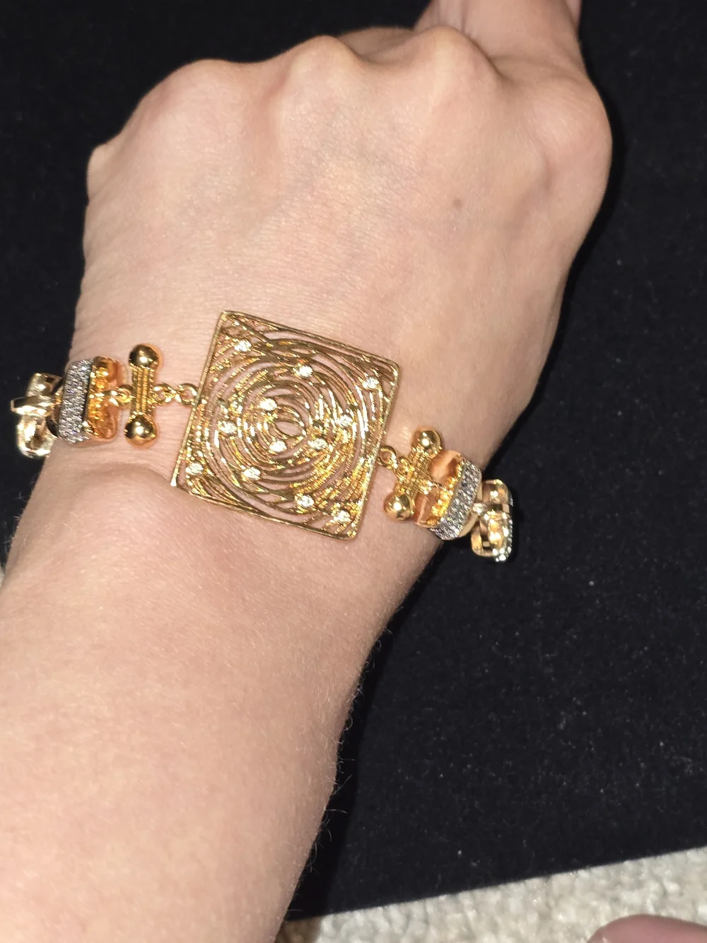 22kgp Dubai Jewelry Gold Tone Geometric Square Charm Bracelet - Women's Jewelry